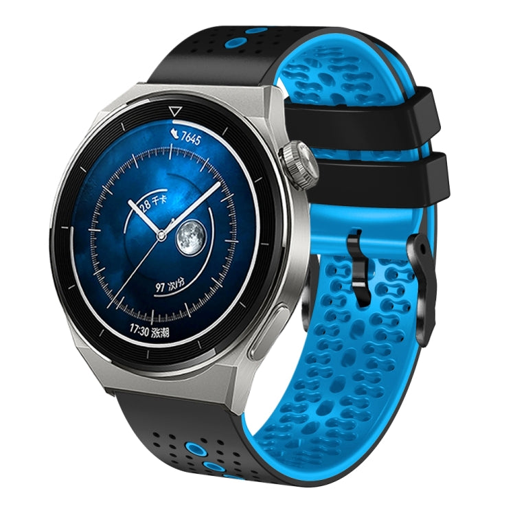 For Huawei Watch GT3 Pro 46mm 22mm Perforated Two-Color Silicone Watch Band(Black+Blue)