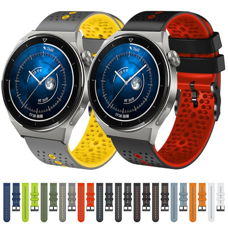 For Huawei Watch GT3 Pro 46mm 22mm Perforated Two-Color Silicone Watch Band(Black+Blue)