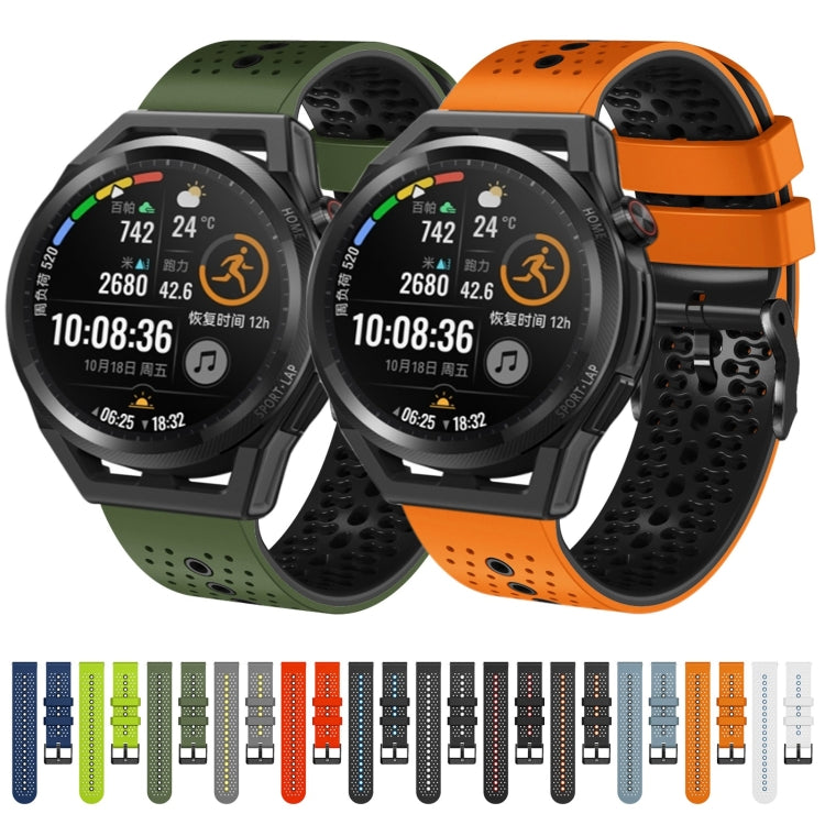 For Huawei Watch GT Runner 22mm Perforated Two-Color Silicone Watch Band(Lime+Black)