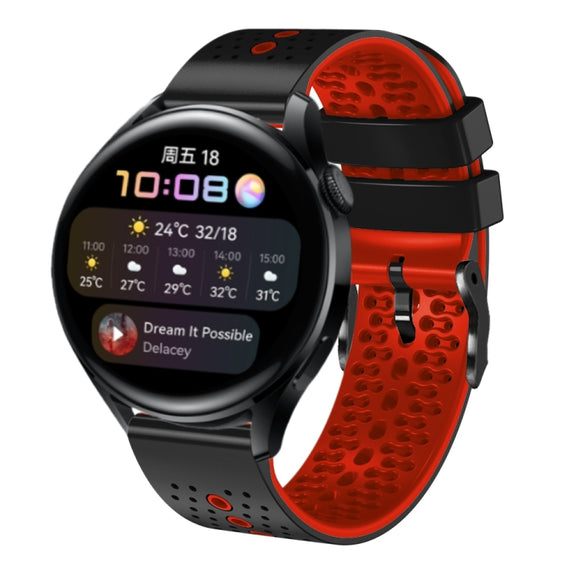 For Huawei Watch 3 22mm Perforated Two-Color Silicone Watch Band(Black+Red)