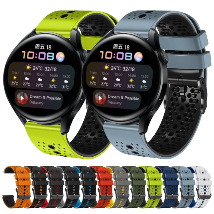 For Huawei Watch 3 22mm Perforated Two-Color Silicone Watch Band(Black+Red)