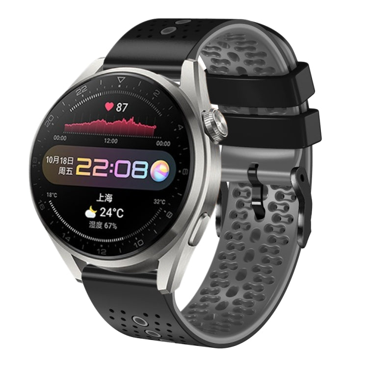 For Huawei Watch 3 Pro 22mm Perforated Two-Color Silicone Watch Band(Black+Grey)