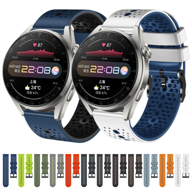 For Huawei Watch 3 Pro 22mm Perforated Two-Color Silicone Watch Band(Blue+Grey)
