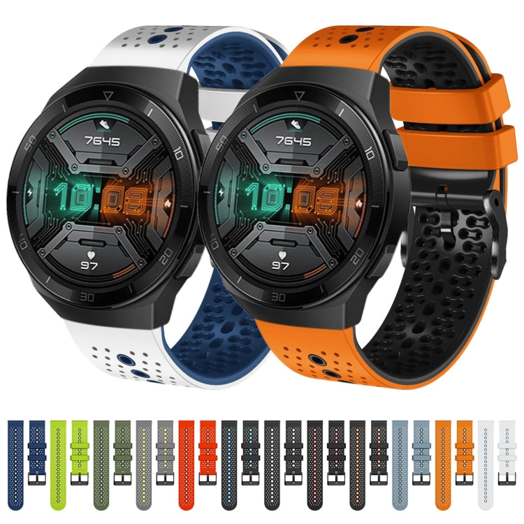 For Huawei Watch GT 2E 22mm Perforated Two-Color Silicone Watch Band(Black+Orange)