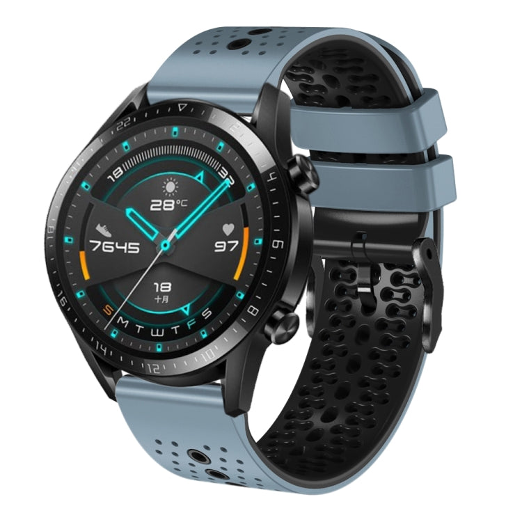 For Huawei GT2 46mm 22mm Perforated Two-Color Silicone Watch Band(Blue+Grey)