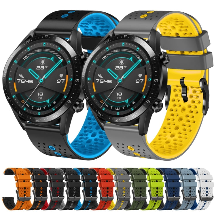 For Huawei GT2 46mm 22mm Perforated Two-Color Silicone Watch Band(White+Blue)