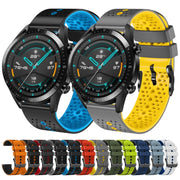 For Huawei GT2 46mm 22mm Perforated Two-Color Silicone Watch Band(White+Blue)