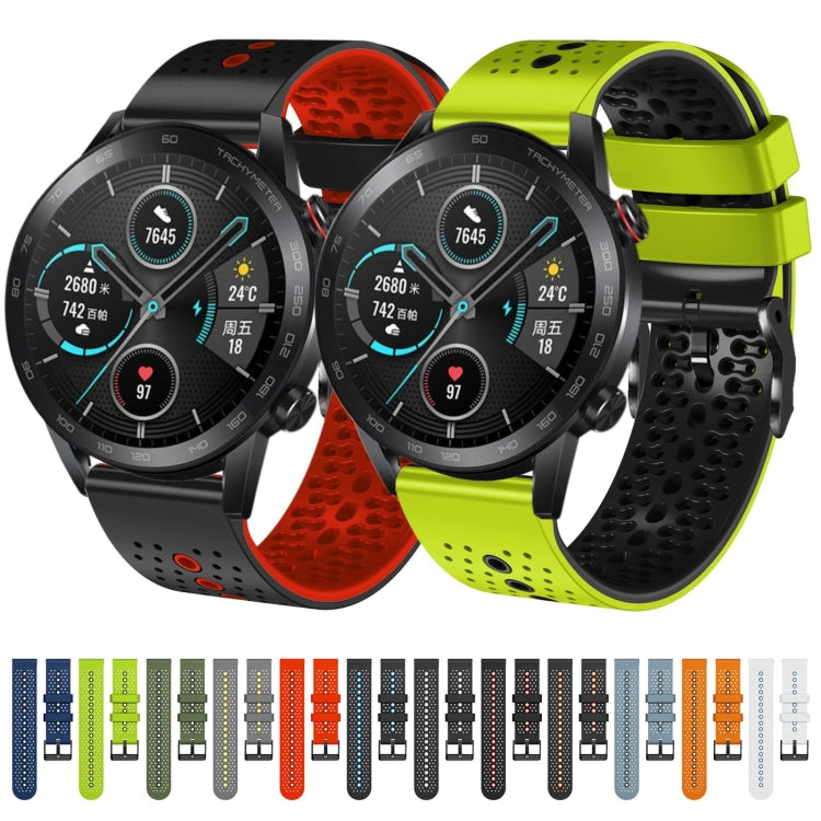For Honor Magic Watch 2 46mm 22mm Perforated Two-Color Silicone Watch Band(Red+Black)