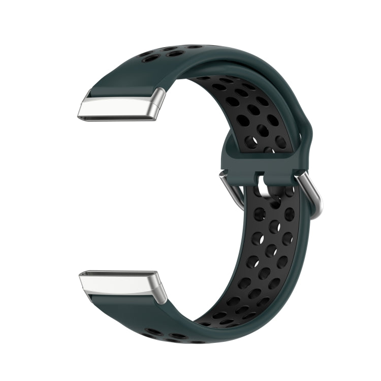 For Fitbit Versa 4 Two-Color Perforated Breathable Silicone Watch Band(Olive Green + Black)