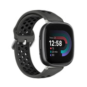 For Fitbit Versa 4 Two-Color Perforated Breathable Silicone Watch Band(Black+Black)