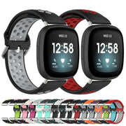 For Fitbit Versa 4 Two-Color Perforated Breathable Silicone Watch Band(Black+Black)