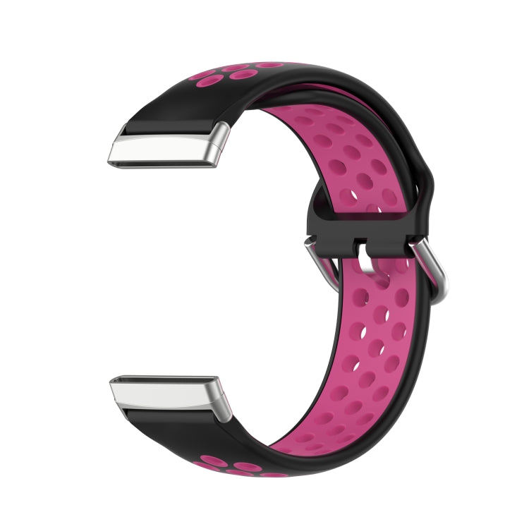 For Fitbit Versa 3 Two-Color Perforated Breathable Silicone Watch Band(Black+Rose Red)