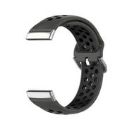 For Fitbit Versa 3 Two-Color Perforated Breathable Silicone Watch Band(Black+Black)