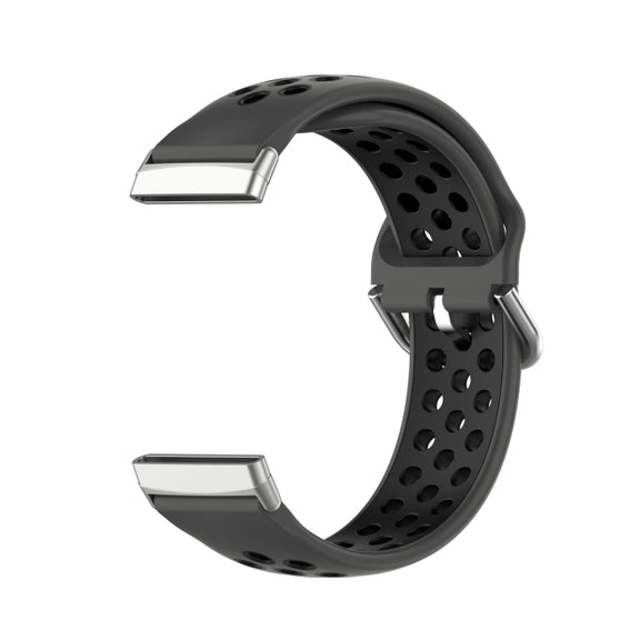 For Fitbit Versa 3 Two-Color Perforated Breathable Silicone Watch Band(Black+Black)