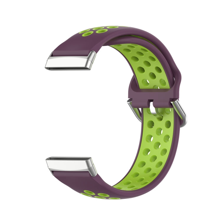 For Fitbit Versa 3 Two-Color Perforated Breathable Silicone Watch Band(Purple+Lime)