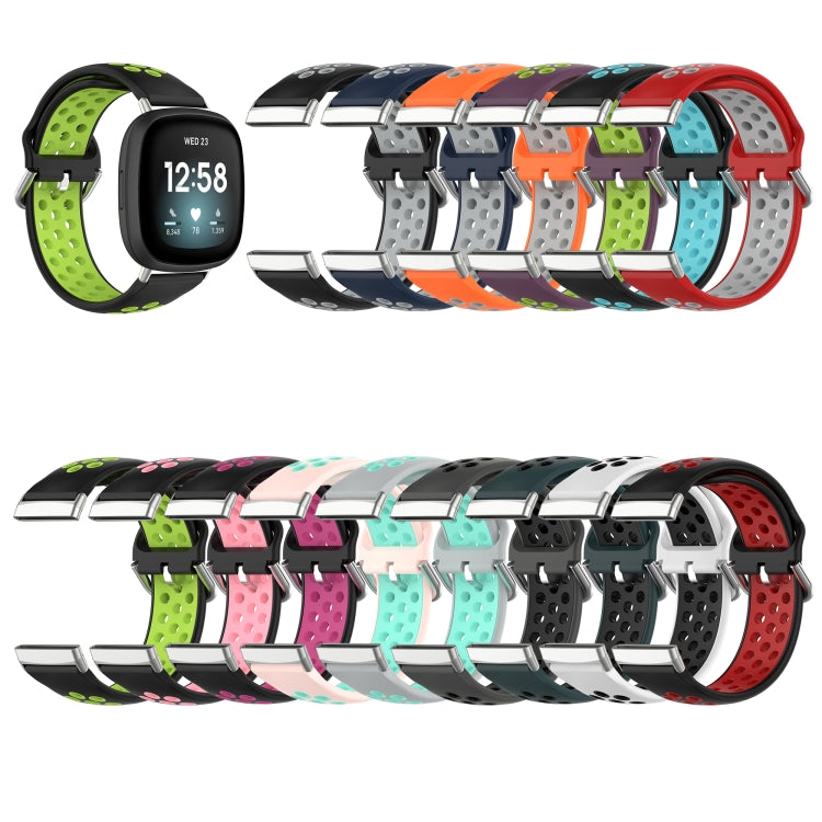 For Fitbit Versa 3 Two-Color Perforated Breathable Silicone Watch Band(Grey+Teal)