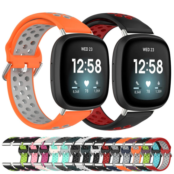 For Fitbit Versa 3 Two-Color Perforated Breathable Silicone Watch Band(Grey+Teal)