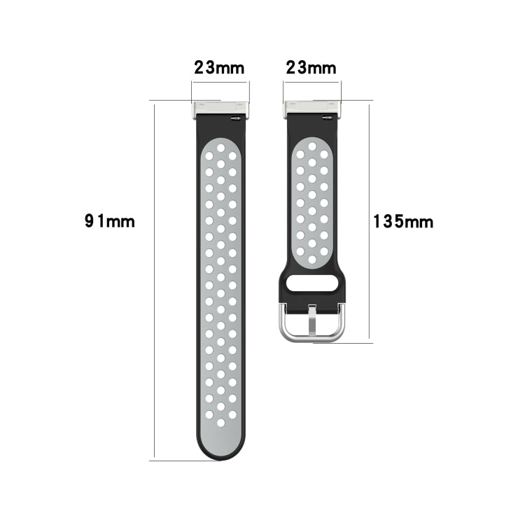 For Fitbit Versa 3 Two-Color Perforated Breathable Silicone Watch Band(Grey+Teal)