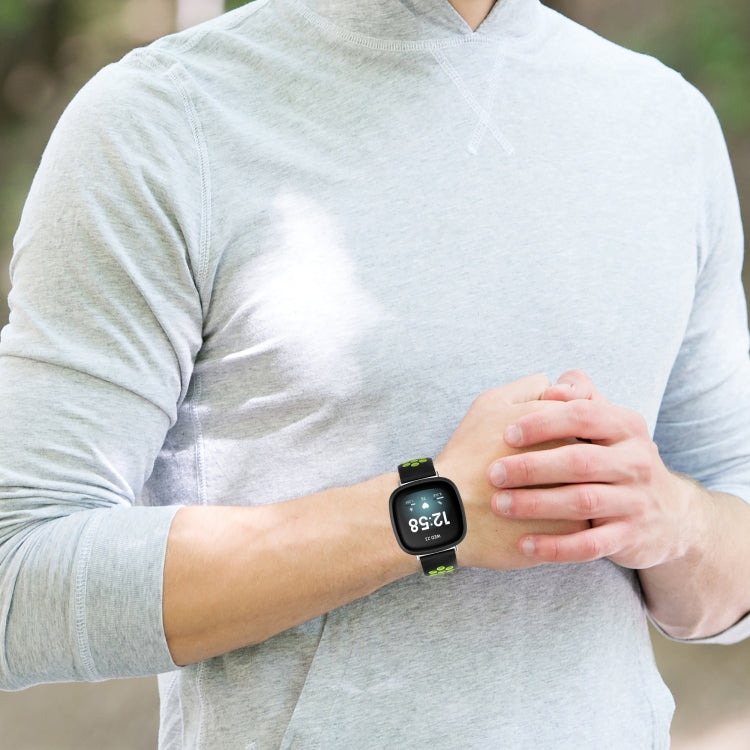 For Fitbit Versa 3 Two-Color Perforated Breathable Silicone Watch Band(Black+Black)