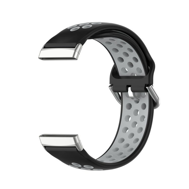 For Fitbit Sense 2 Two-Color Perforated Breathable Silicone Watch Band(Black+Grey)