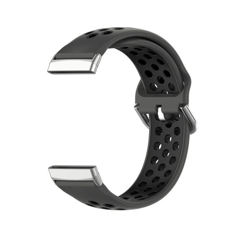 For Fitbit Sense 2 Two-Color Perforated Breathable Silicone Watch Band(Black+Black)