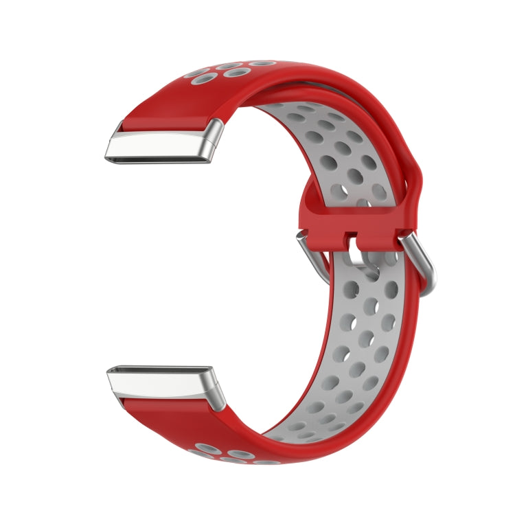 For Fitbit Sense Two-Color Perforated Breathable Silicone Watch Band(Red+Grey)