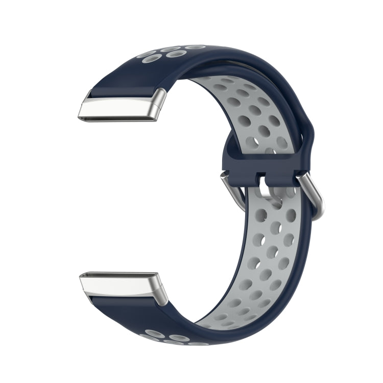 For Fitbit Sense Two-Color Perforated Breathable Silicone Watch Band(Dark Blue+Grey)