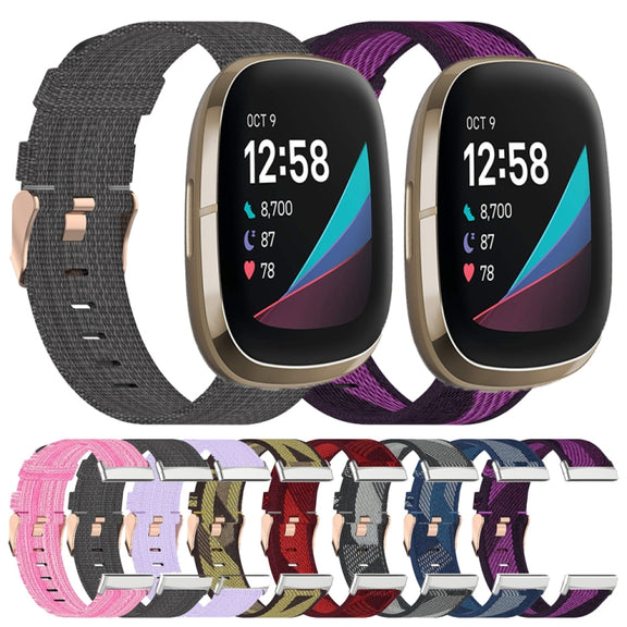 For Fitbit Sense Nylon Weave Canvas Watch Band(Pink)