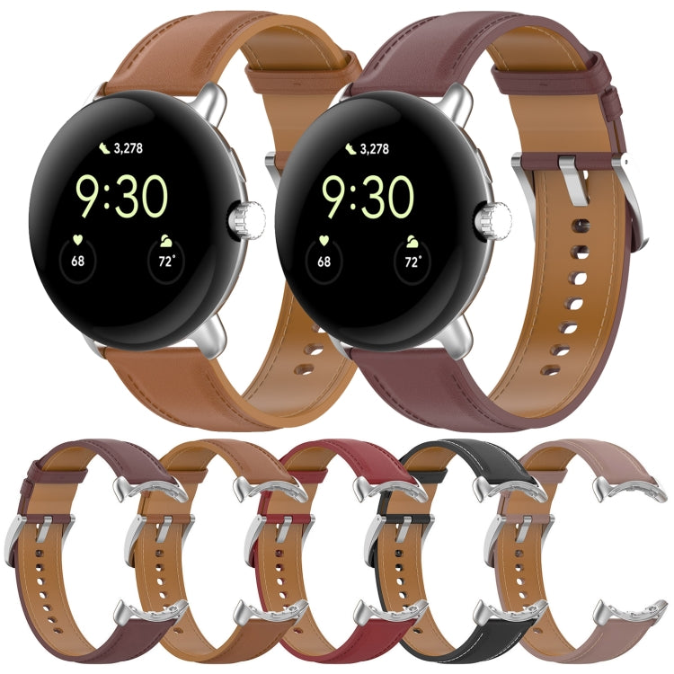 For Google Pixel Watch Leather Embossed Sewing Watch Band(Dark Brown)