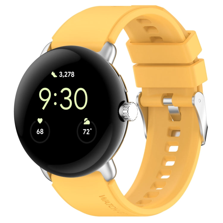 For Google Pixel Watch Metal Connector + Solid Color Silicone Watch Band(Yellow)