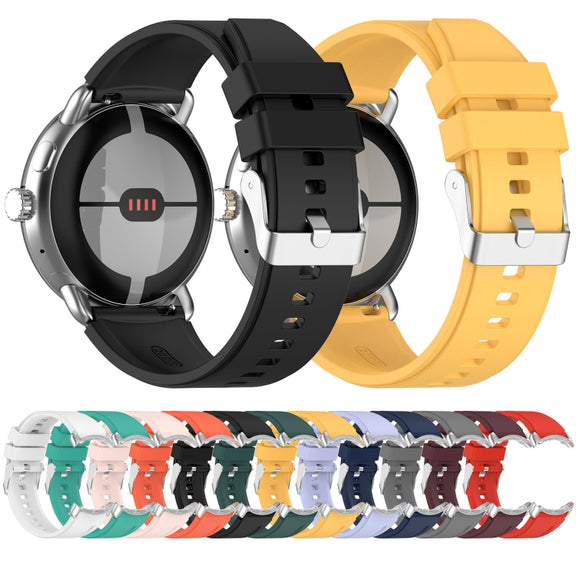 For Google Pixel Watch Metal Connector + Solid Color Silicone Watch Band(Yellow)