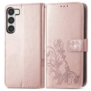For Samsung Galaxy A54 5G Four-leaf Clasp Embossed Buckle Leather Phone Case(Rose Gold)