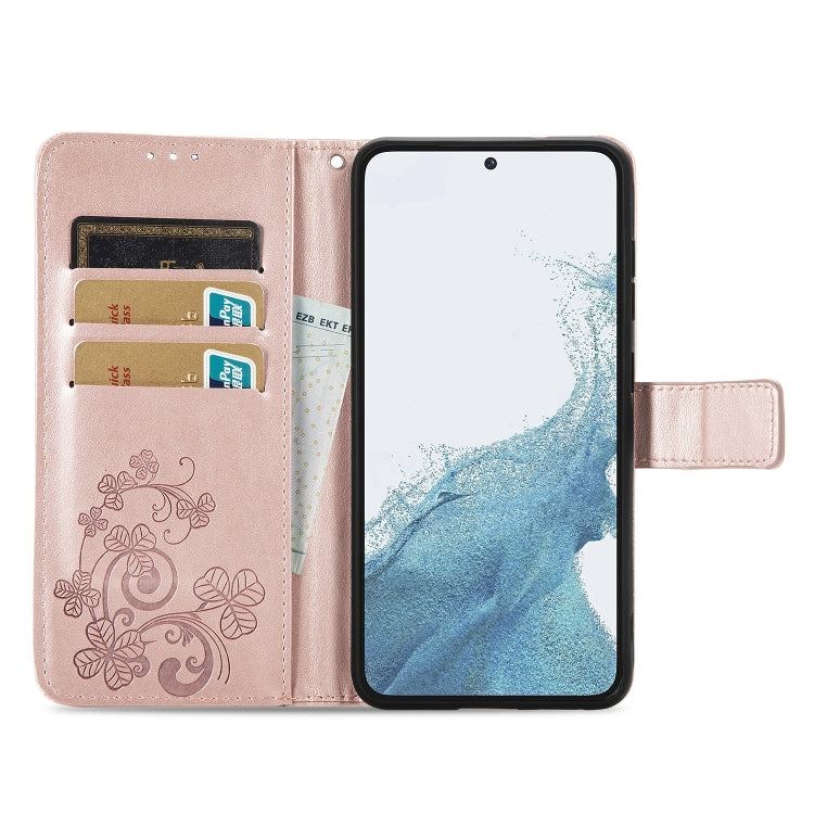 For Samsung Galaxy A54 5G Four-leaf Clasp Embossed Buckle Leather Phone Case(Rose Gold)