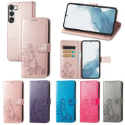 For Samsung Galaxy A54 5G Four-leaf Clasp Embossed Buckle Leather Phone Case(Rose Gold)