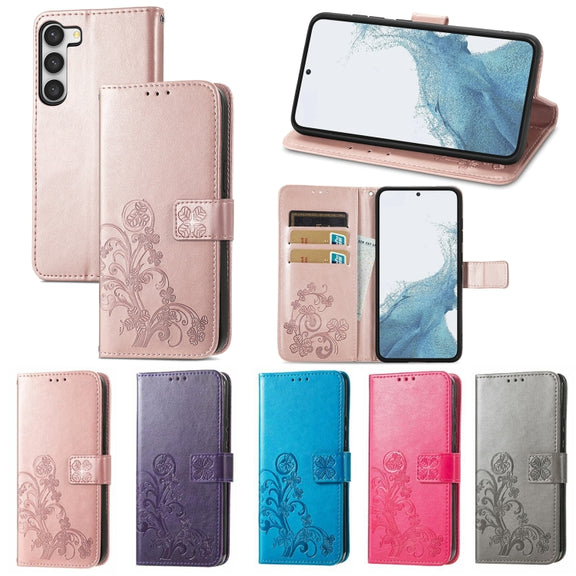For Samsung Galaxy A54 5G Four-leaf Clasp Embossed Buckle Leather Phone Case(Rose Gold)