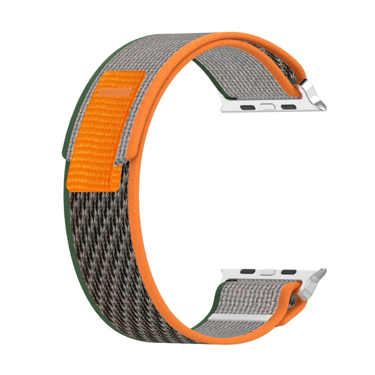 Double Color Nylon Hook and Loop Fastener Watch Band For Apple Watch Ultra 49mm(Orange+Army green)