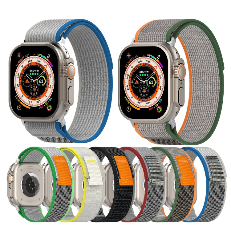 Double Color Nylon Hook and Loop Fastener Watch Band For Apple Watch Ultra 49mm(Green+Dark Green)