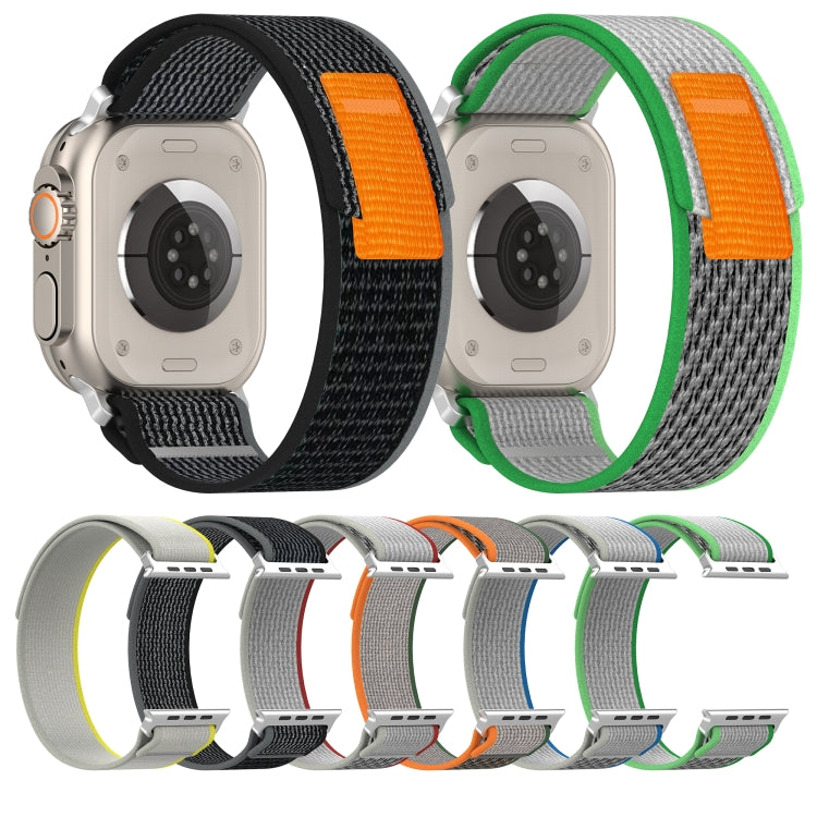 Double Color Nylon Hook and Loop Fastener Watch Band For Apple Watch Ultra 49mm(Orange+Army green)