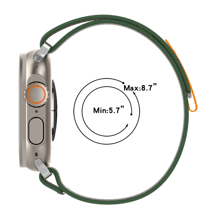 Double Color Nylon Hook and Loop Fastener Watch Band For Apple Watch Ultra 49mm(Orange+Army green)