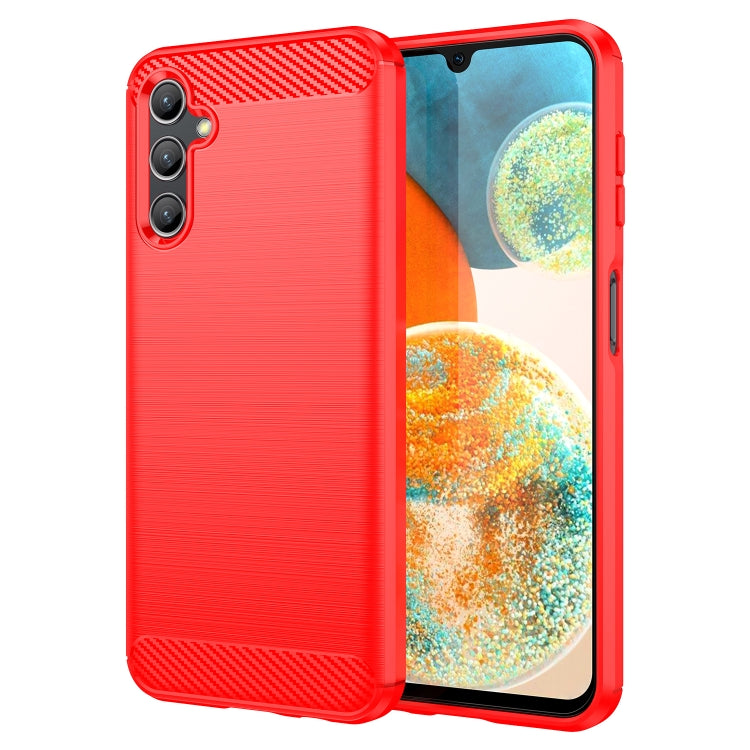 For Samsung Galaxy A14 4G Brushed Texture Carbon Fiber TPU Phone Case(Red)