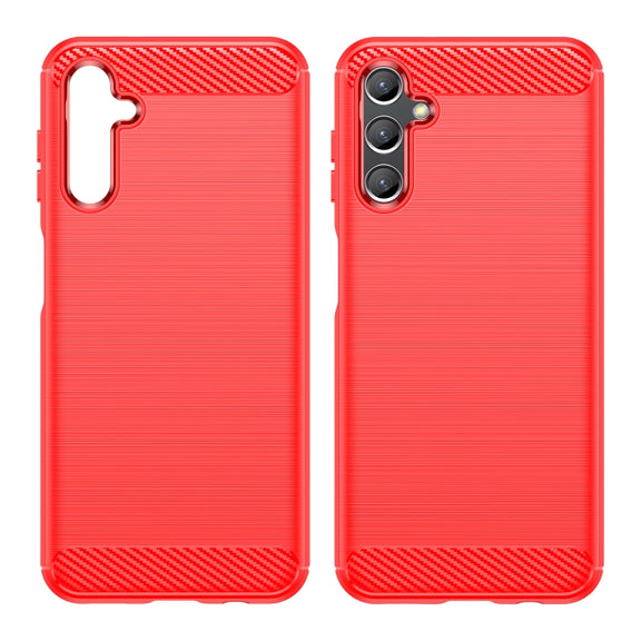 For Samsung Galaxy A14 4G Brushed Texture Carbon Fiber TPU Phone Case(Red)