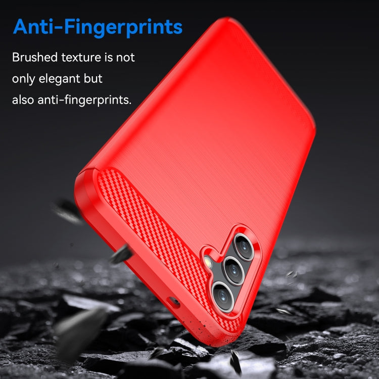 For Samsung Galaxy A14 4G Brushed Texture Carbon Fiber TPU Phone Case(Red)
