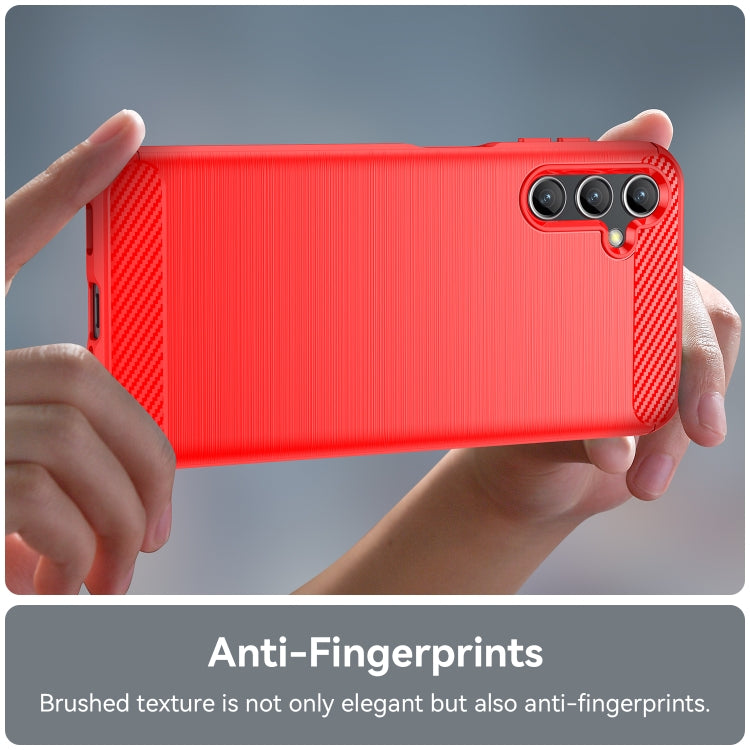 For Samsung Galaxy A14 4G Brushed Texture Carbon Fiber TPU Phone Case(Red)