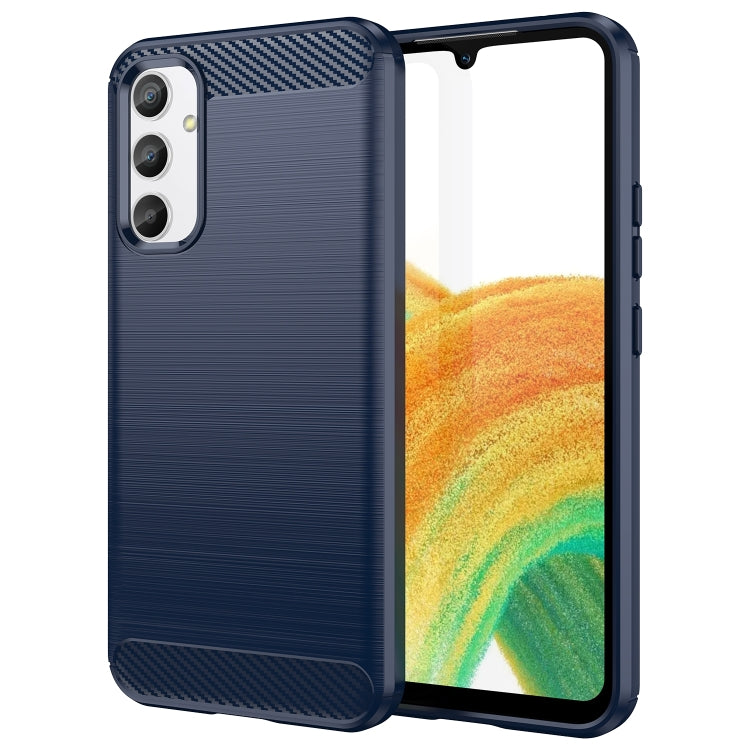 For Samsung Galaxy A34 5G Brushed Texture Carbon Fiber TPU Phone Case(Blue)