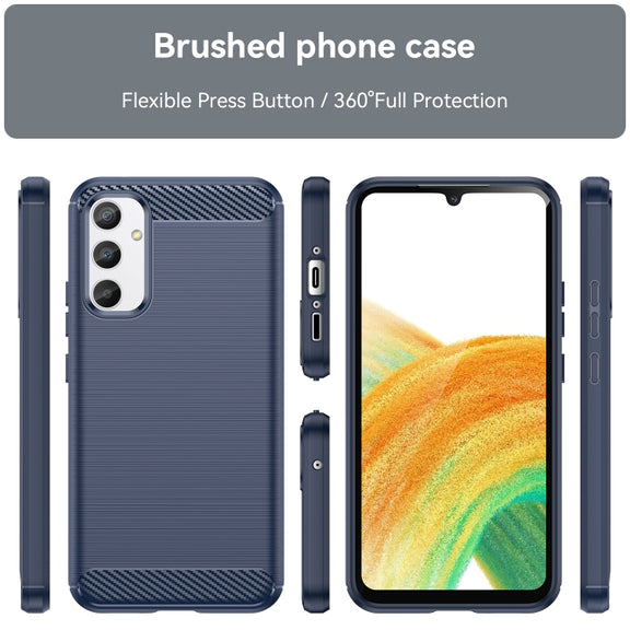 For Samsung Galaxy A34 5G Brushed Texture Carbon Fiber TPU Phone Case(Blue)