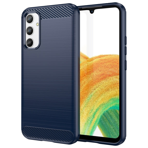 For Samsung Galaxy A34 5G Brushed Texture Carbon Fiber TPU Phone Case(Blue)