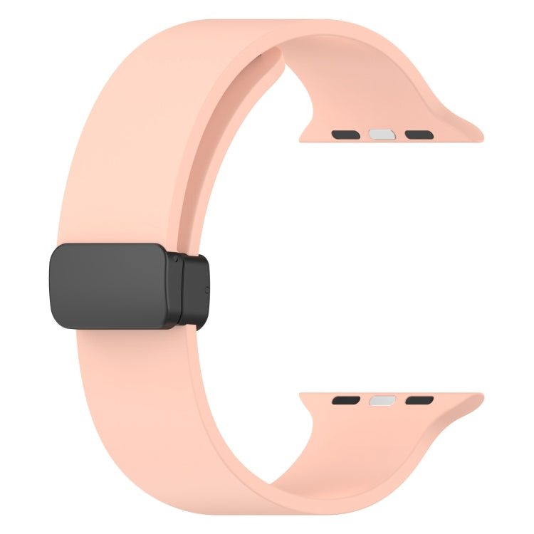 Magnetic Black Buckle Smooth Silicone Watch Band For Apple Watch Ultra 49mm(Pink)