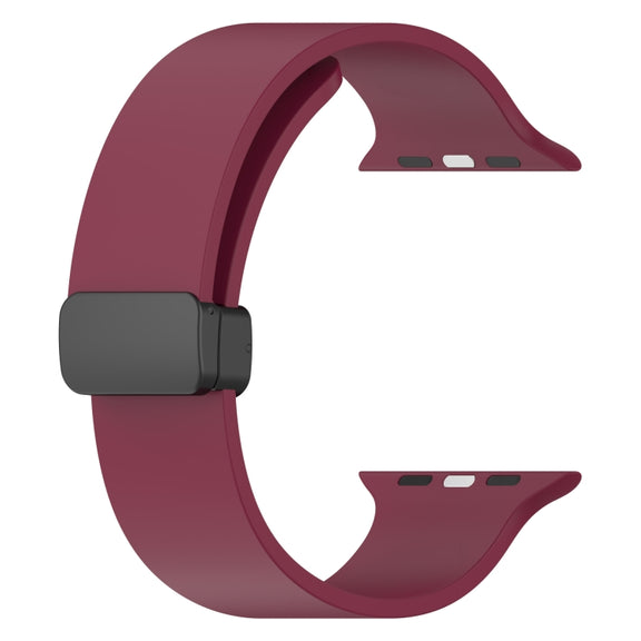 Magnetic Black Buckle Smooth Silicone Watch Band For Apple Watch Ultra 49mm(Burgundy)