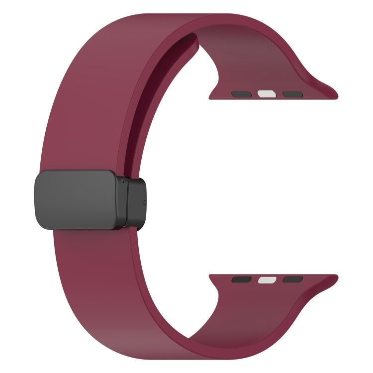 Magnetic Black Buckle Smooth Silicone Watch Band For Apple Watch Ultra 49mm(Burgundy)
