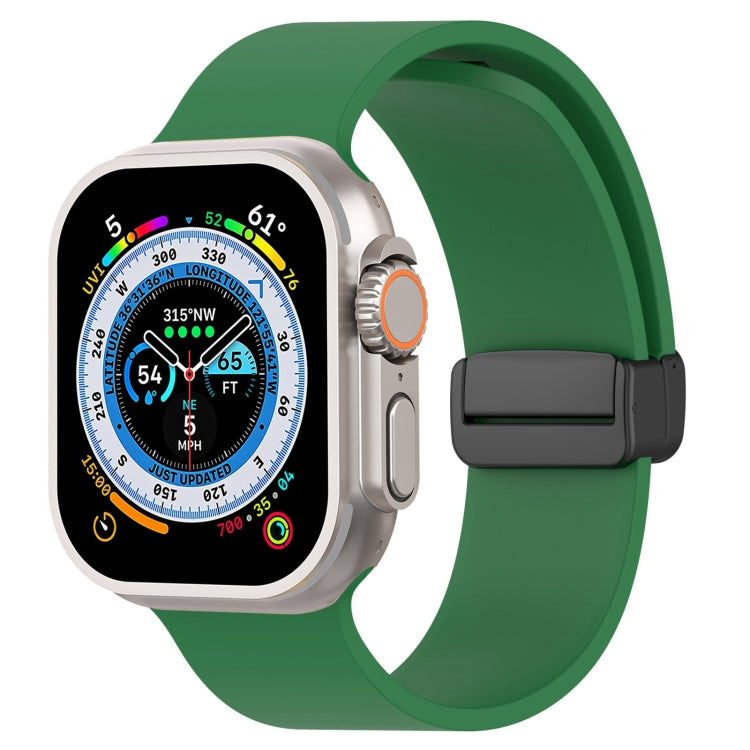 Magnetic Black Buckle Smooth Silicone Watch Band For Apple Watch Ultra 49mm(Dark Green)